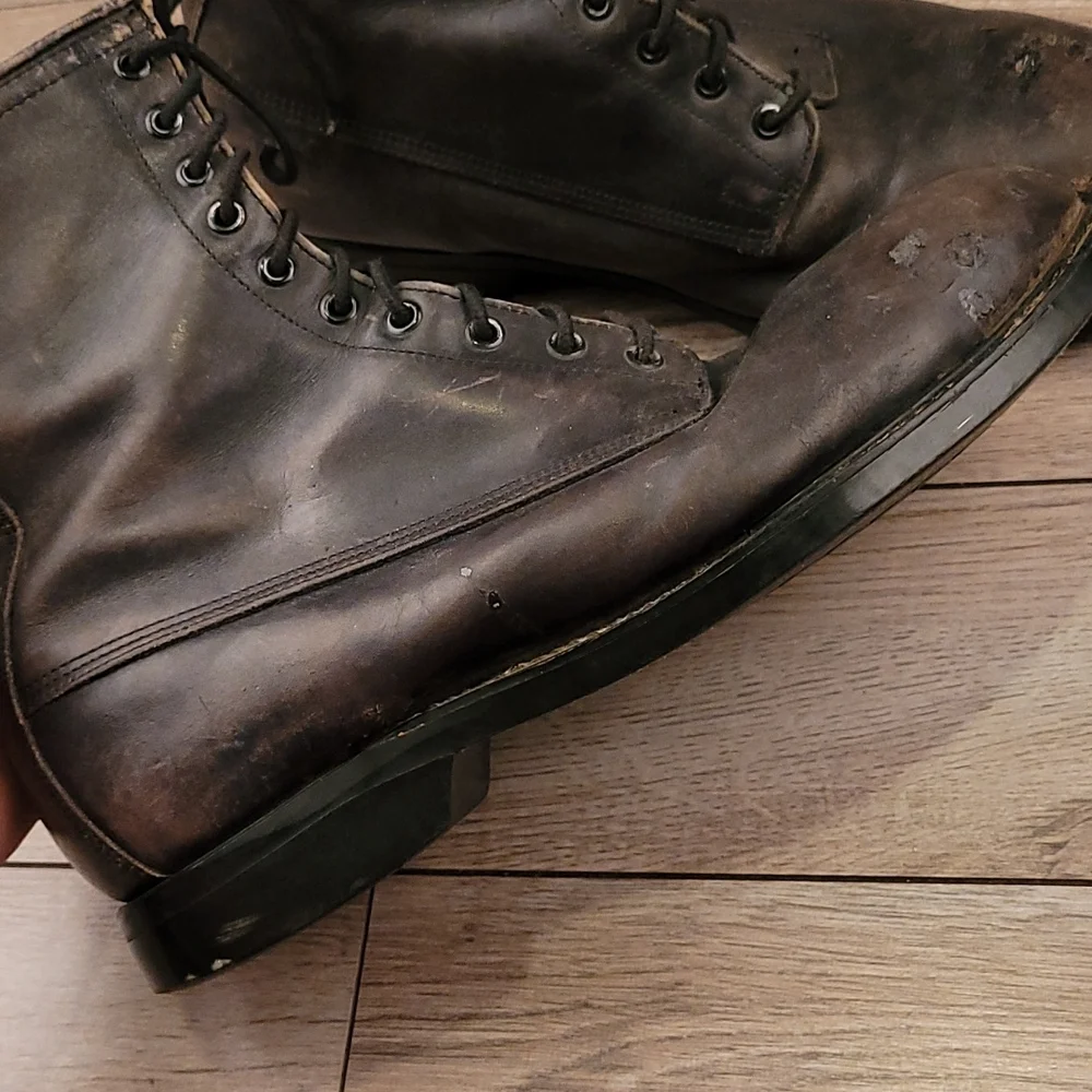WOLVERINE Dark Grey Black Leather‎ Steel Toe Vintages Work Boots Sz 9.5 XW